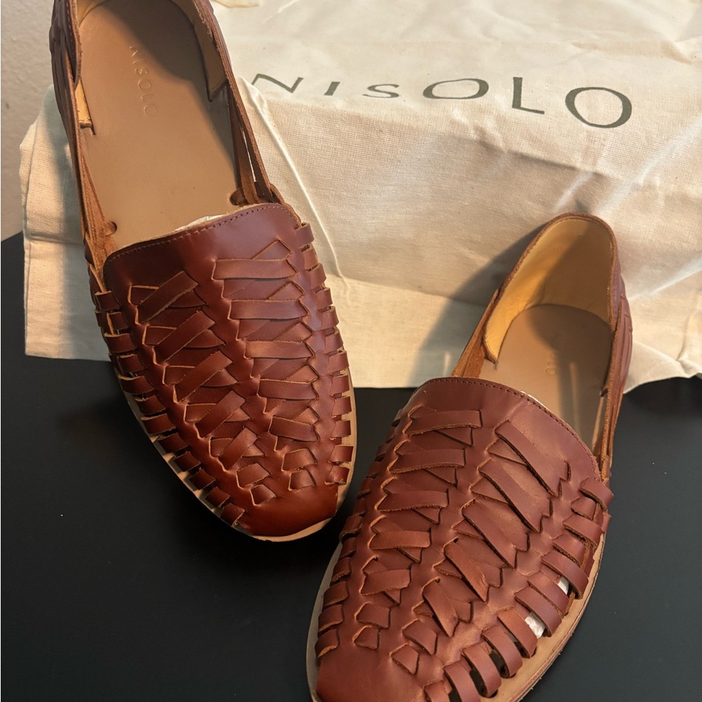 Nisolo Brown Leather Huarache Slip-On Loafers Size 8
